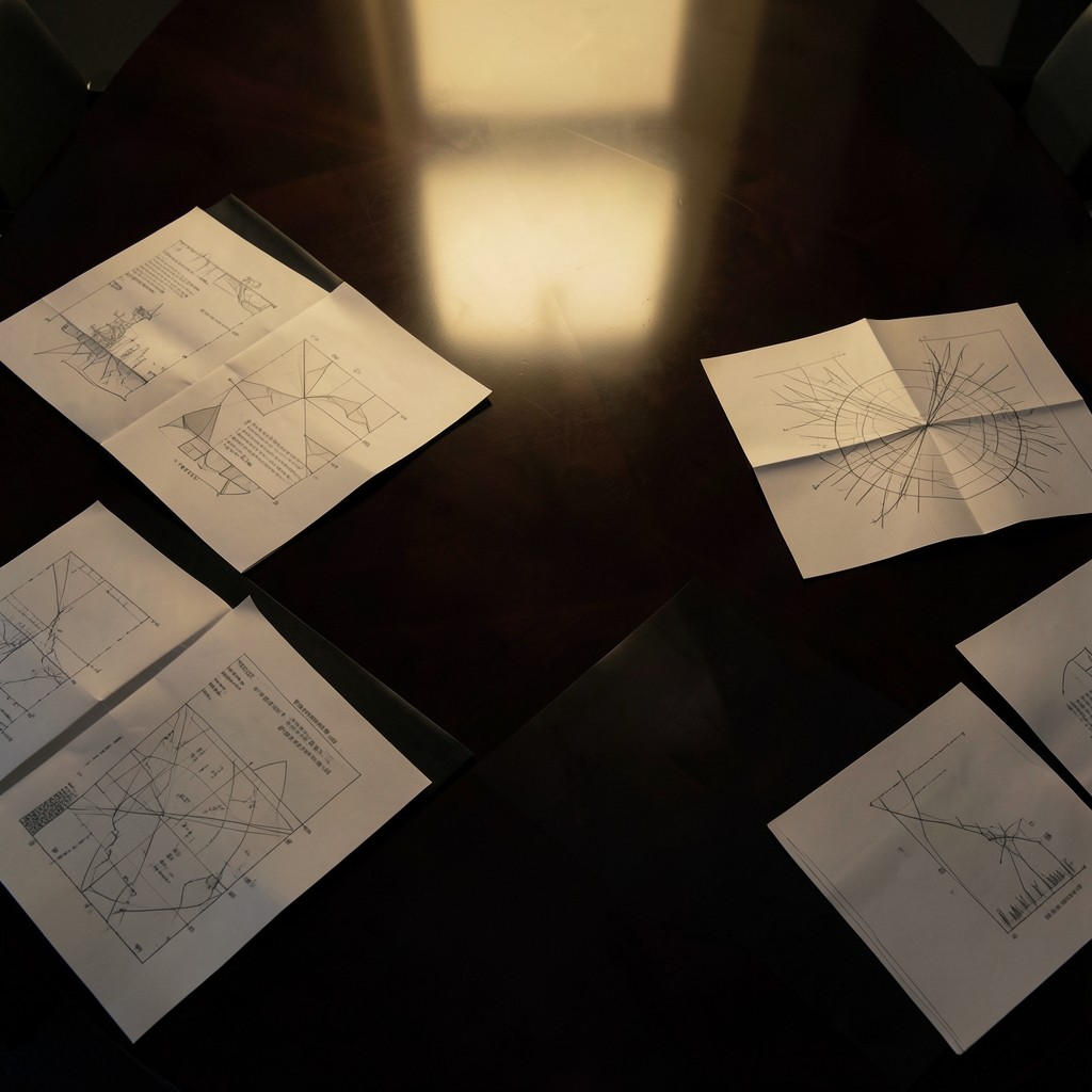 Printed capacity charts and sector maps on a dark conference table